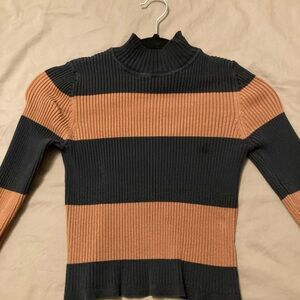 Forever 21 Black and Tan Striped Ribbed Turtleneck